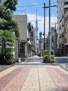 めぐりんの松が谷バス停から見えたスカイツリー