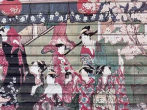 吉原神社のシャッターに描かれた日本画